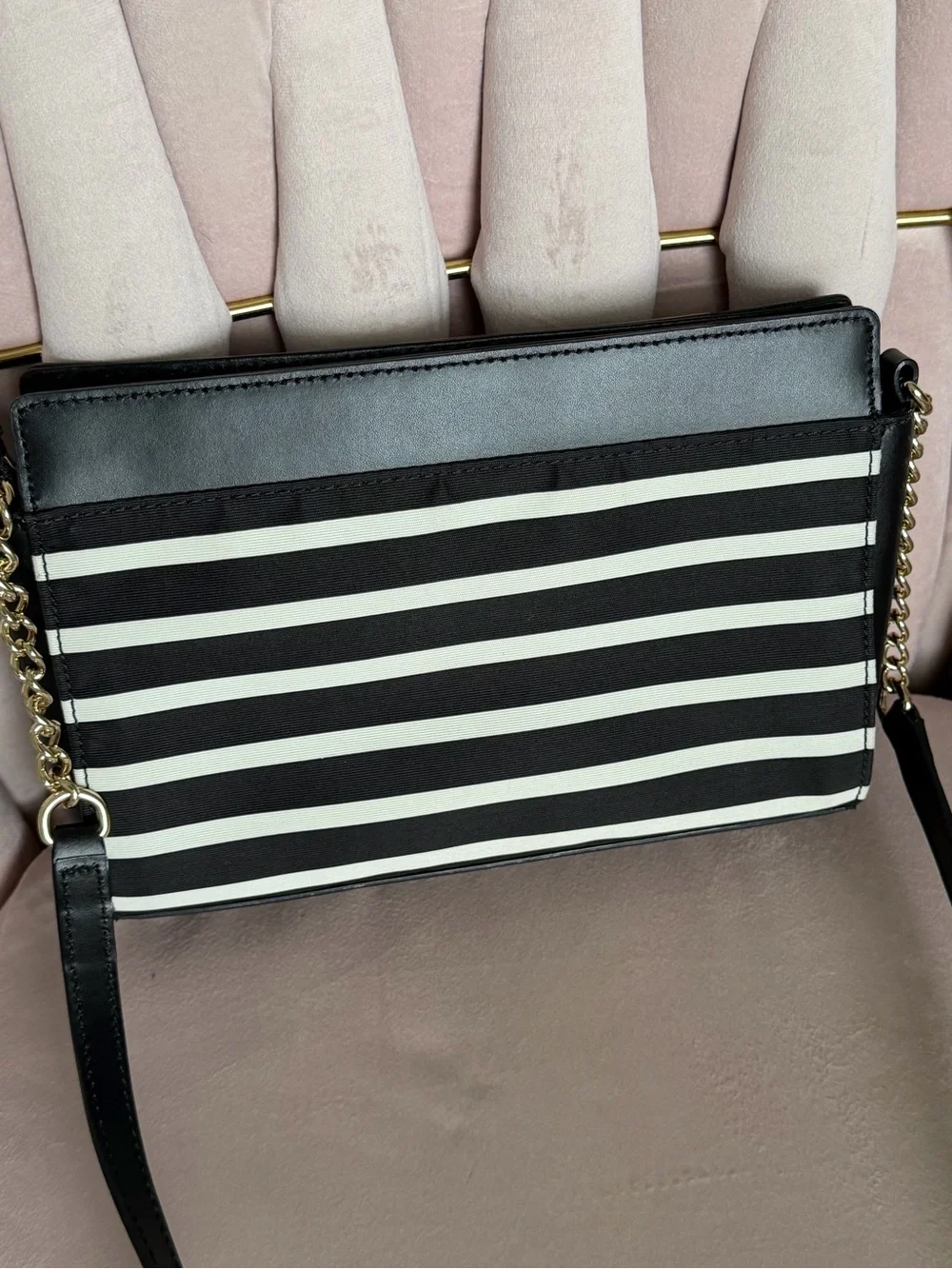 Kate Spade ♠️ WKRU3087 Black Cream Stripe Bow Crossbody Bag
